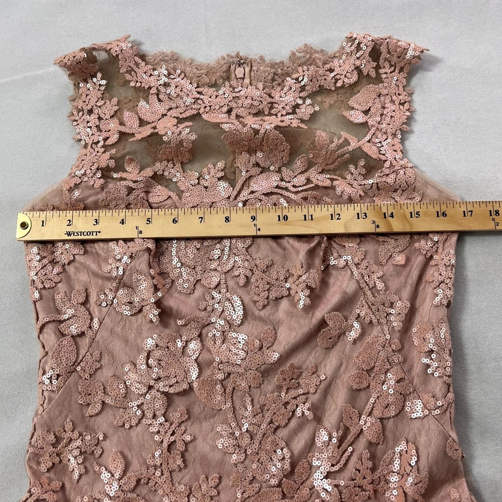 Tadashi Shoji Dress 6 Antique Pink Sheath Paillette Embroidered Lace Cocktail - Picture 9 of 12
